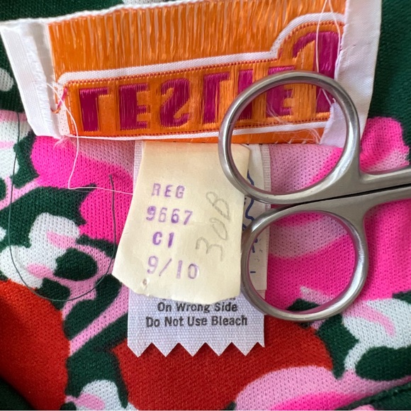 Vintage Leslie J Dress Size 9/10 Green Pink Floral Maxi Modest 70’s Mod Forest - Picture 4 of 10